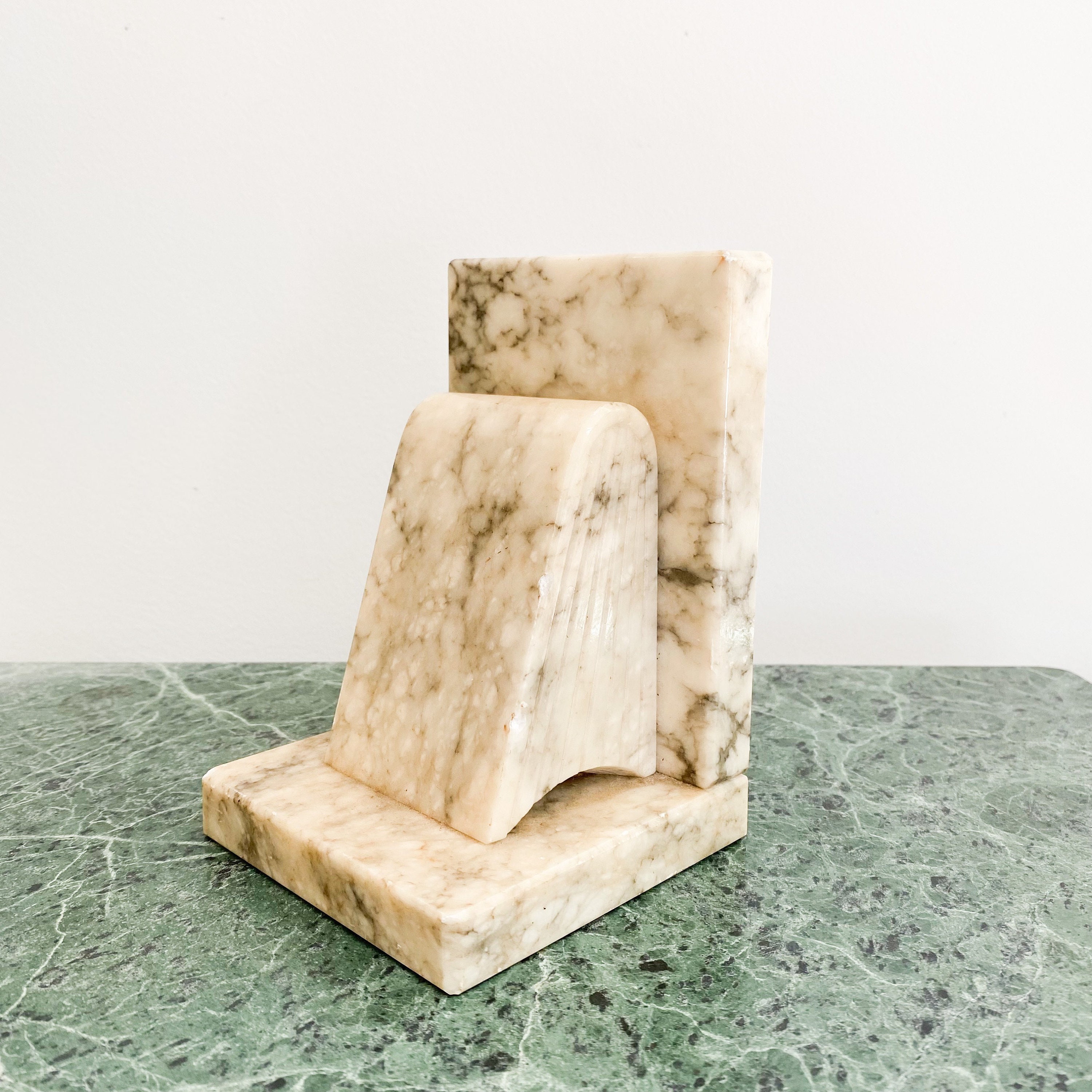 Italian Marble Bookend Hand Carved. Book Shaped Vintage Marble Bookend