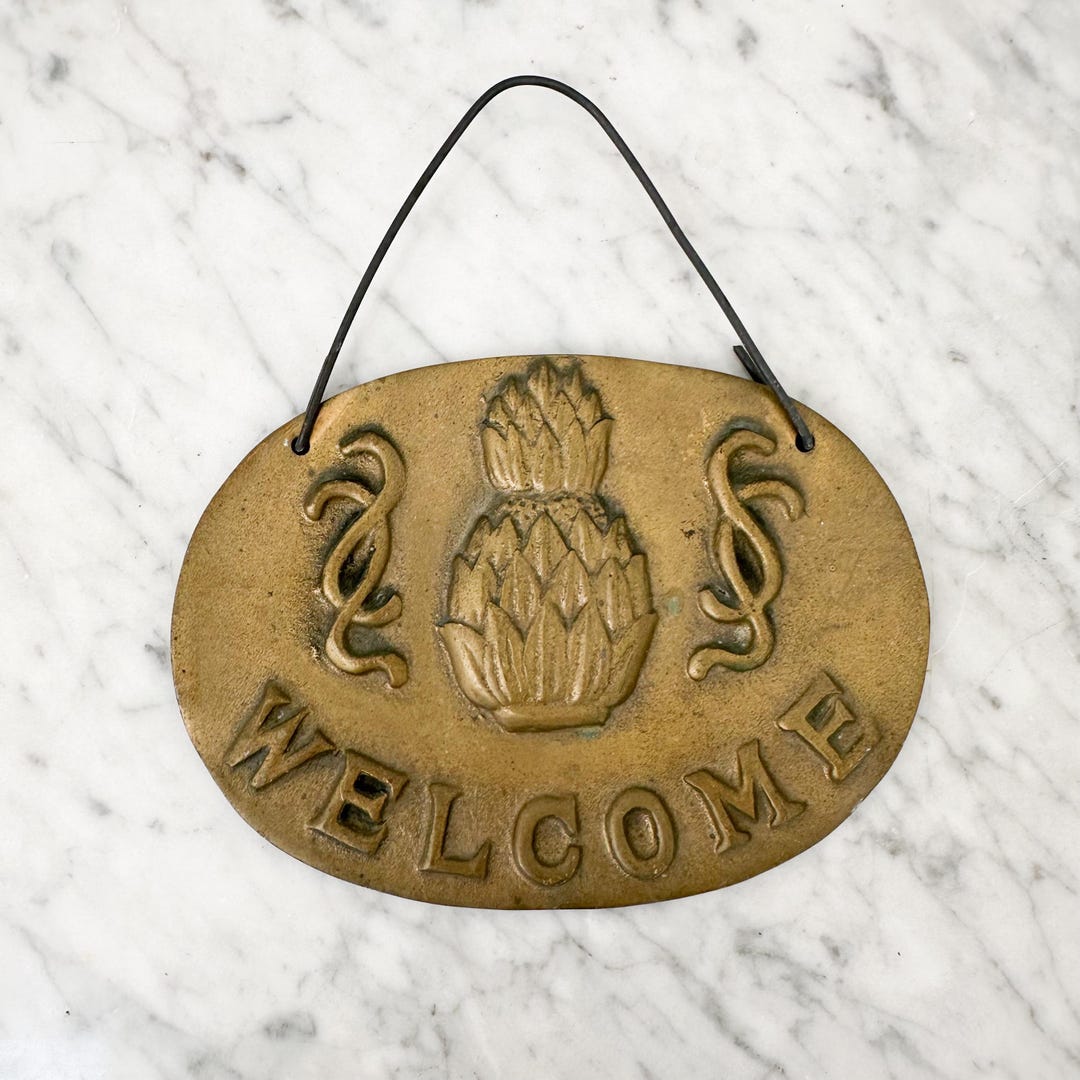 Vintage Brass Pineapple Welcome Sign, Vintage Oval Welcome Sign With ...
