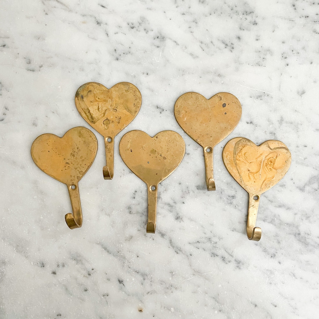 Vintage Brass Wall Hooks. Choice of Heart, Apple, or Cat Wall Hook