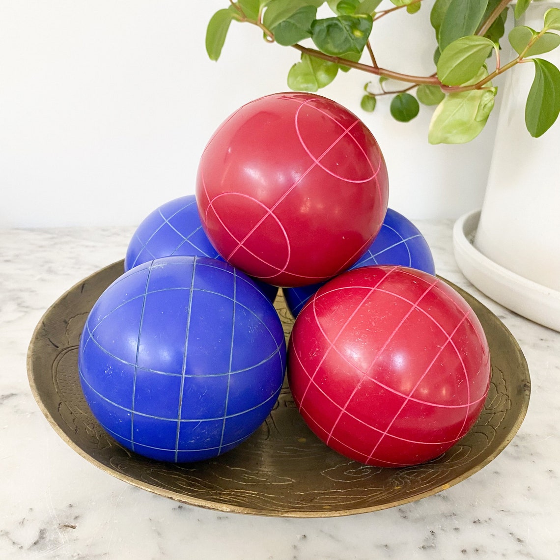 Vintage Bocce Balls Set of 5. Red Bocce Balls. Blue Bocce Etsy