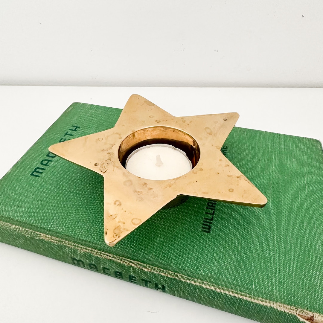Vintage Brass Star Tea Light Candle Holder, Brass Star Candle Holder, Small Brass Votive Candle