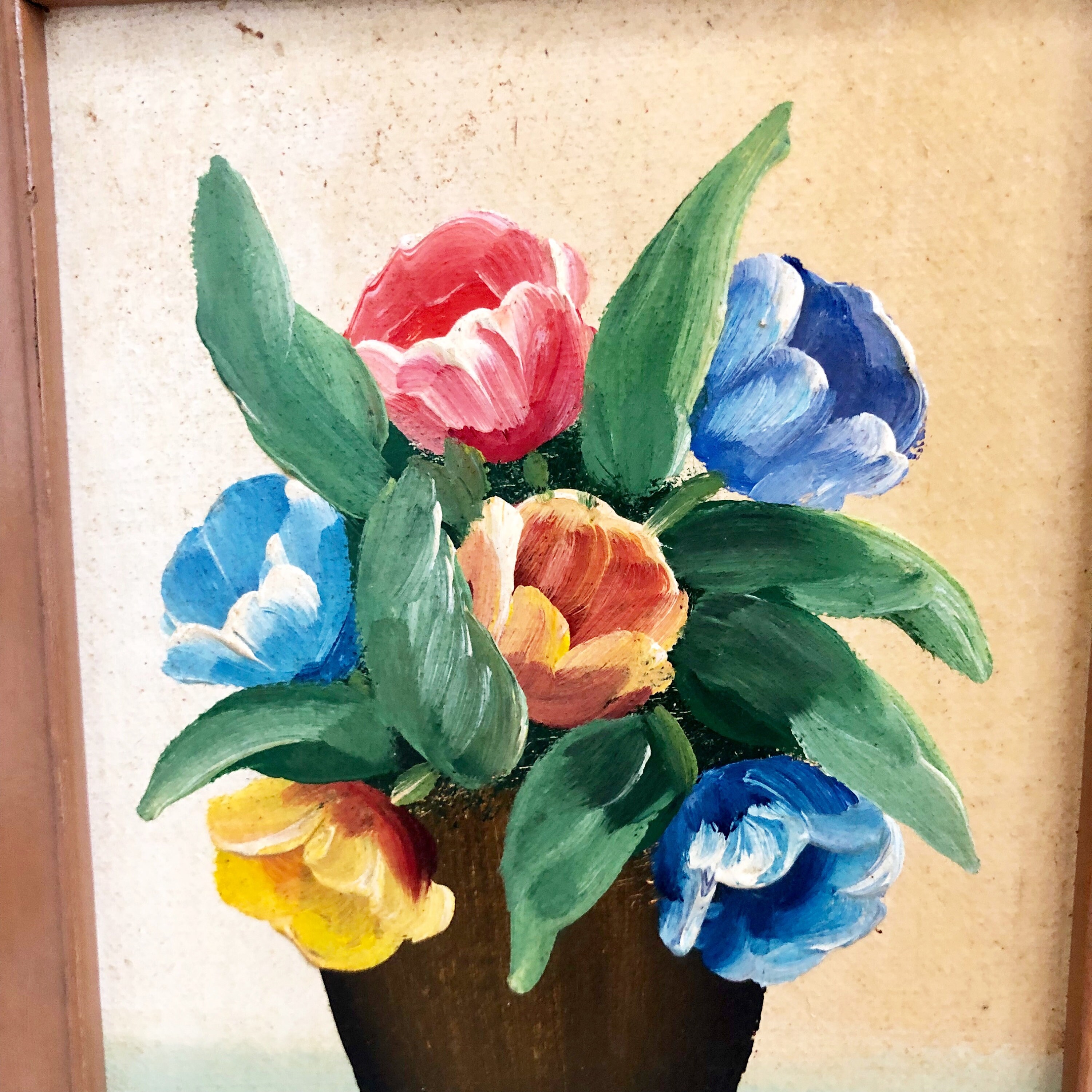 Mini Oil Paintings By Artist Eric Linnell. Vintage Still Life Flowers
