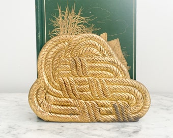 Vintage Brass Knotted Rope Bookend, Nautical Brass Rope Bookend, Vintage Beach House Coastal Home Decor