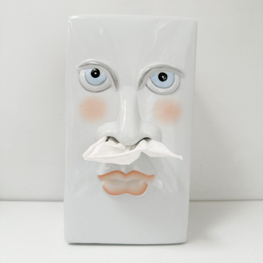 Vintage Ceramic Face Tissue Box Cover, 1980s Novelty Bathroom Accessory ...