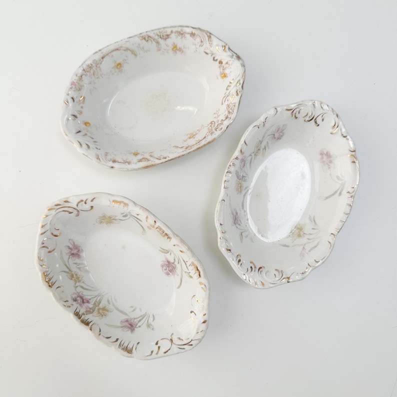 Antique Henry Alcock & Co. Semi-Porcelain Soap Dish Made in Cobridge England Sold Separately, Vintage White Floral Soap Dish Oval image 1
