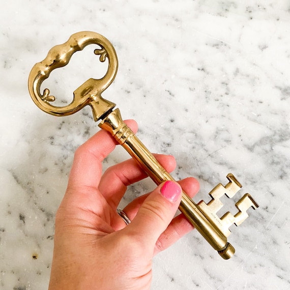 Italian Brass Beer Bottle Opener and Cork Screw. Vintage Brass Key