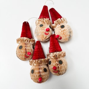 Vintage Honeycomb Santa Ornaments Made in Japan, Mid Century Tissue Christmas Ornaments, Kitschy Christmas 1950s