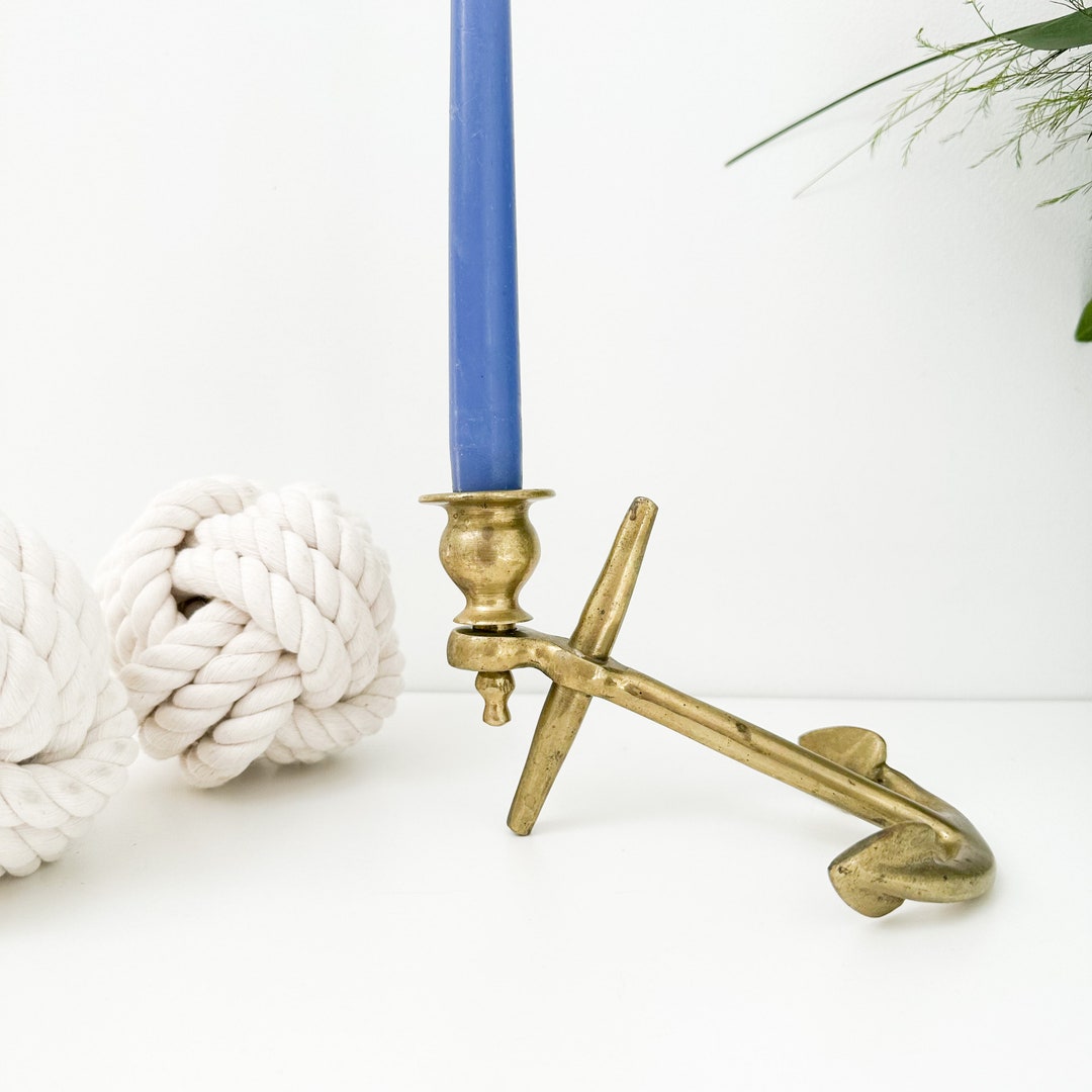 Vintage Brass Anchor Candle Holder Vintage Nautical Solid Etsy