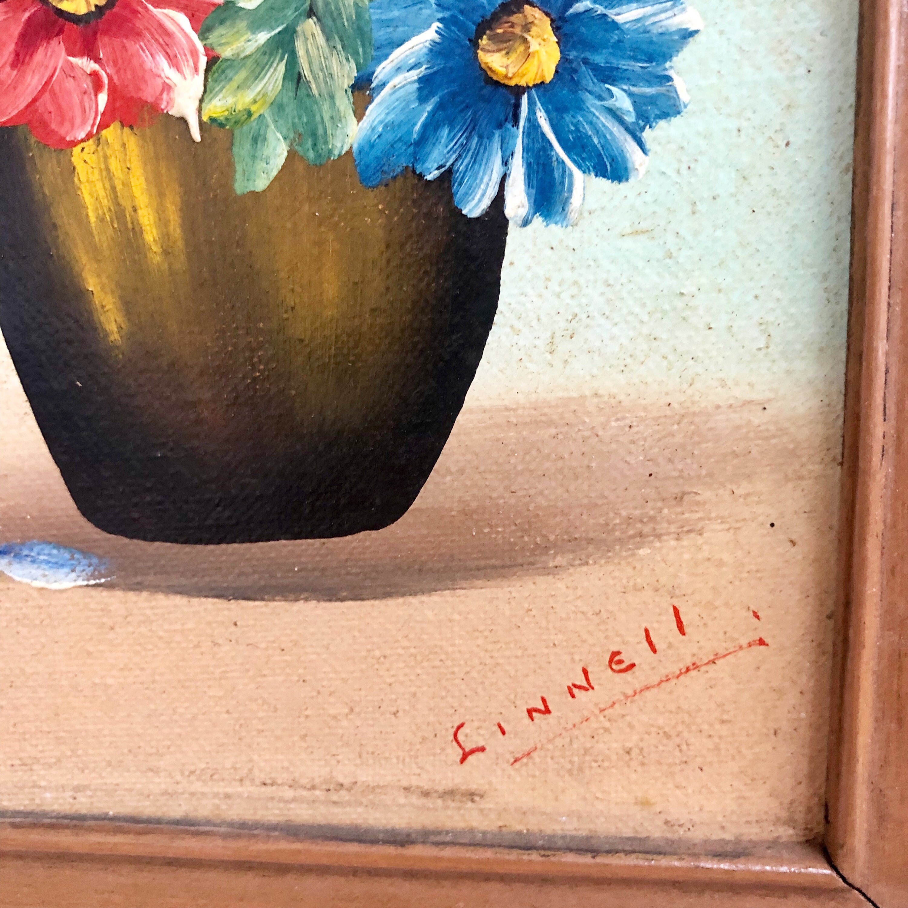 Mini Oil Paintings By Artist Eric Linnell. Vintage Still Life Flowers