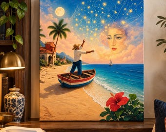 Cuadro decorativo de pared con diseño de red de pesca, lienzo enmarcado o póster.