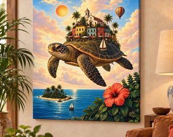 Cuadro decorativo de la Aldea de las Tortugas Marinas, lienzo enmarcado o póster.