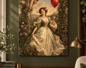 Cuadro decorativo de globo rojo, lienzo o póster enmarcado de mujer victoriana
