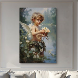 Vintage Cherub Art: Cherubic Charm in Blossom Canvas Print