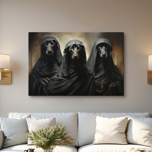 Black Dogs in Capes Art: Enigmatic Monastery Canvas Print