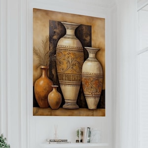 Viñetas arquitectónicas lienzo de jarrón, arte de pared de jarrón imprimible, cartel impreso de jarrón boho, arte de pared con impresión de lienzo, arte de pared de jarrón boho