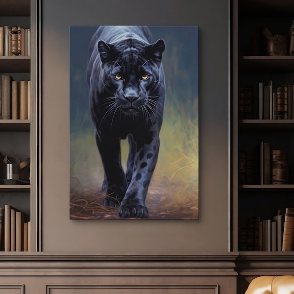 Majestic Black Panther Art, Wildlife Illustration, Canvas, Posters, Acrylic Prints, gift for animal lovers