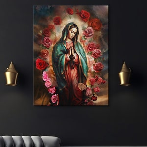 Sagrada Virgen de Guadalupe Lienzo Impresión acrílica Cartel La Virgen De Guadalupe arte mural Arte religioso mexicano Impresión en lienzo moderno