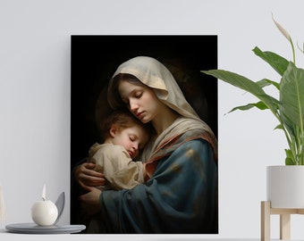 Jungfrau Maria und Christus Kind Kunstdruck: Göttliche Umarmung Leinwanddruck