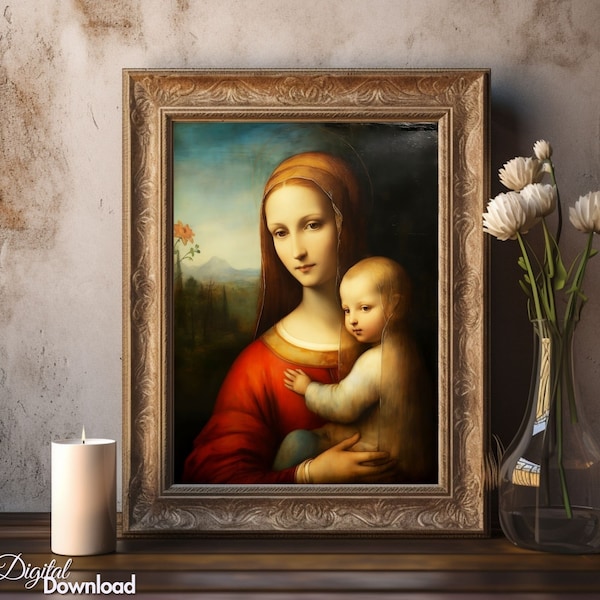Virgin Mary and Child Jesus Artistic Digital Download Sacred Religious Decor Renaissance Image Artwork Spiritual Download Madonna with Baby