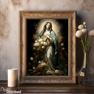 Virgin of Guadalupe Print: Radiant Star Roses Portrait (Digital Download)