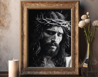 Jesus Crown of Thorns Art: Christian Icon Portrait (Digital Download)