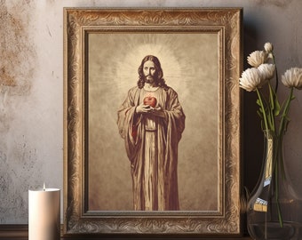 Vintage Sacred Heart Jesus Print: Christian Spiritual Wall Art (Digital Download)