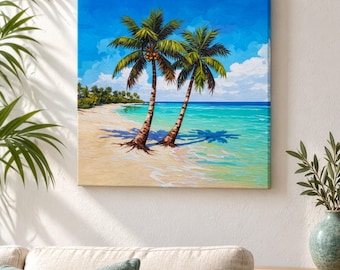 Decoración de pared Twin Palm Beach - Decoración costera tropical junto al mar