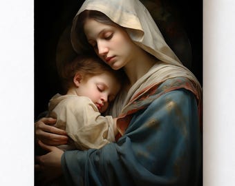 Virgin Mary Poster Print, Catholic Wall Art, Blessed Mother Marian Decor
