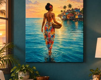 Cuadro decorativo de cesta lunar, lienzo o póster enmarcado del Caribe