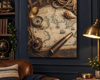 Mapa náutico vintage para pared, decoración de explorador costero