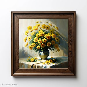 Prado radiante Alegre conjunto floral amarillo enclavado en un jarrón azul Lienzo artístico y póster de archivo Elegancia para interiores modernos