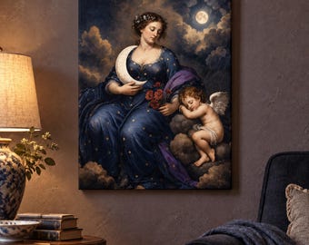 Moon Goddess Art, Night Allegory Framed Canvas or Poster