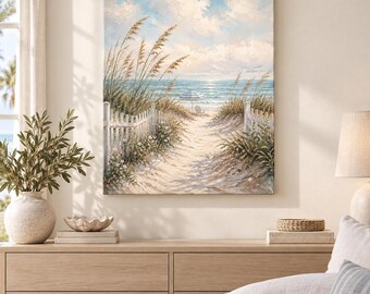 Arte mural de sendero costero en la playa, pintura de brisa marina