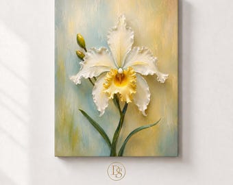 Wandbild „Weiße Orchidee“ – Strukturierte Impasto-Leinwand oder Poster mit floralem Muster