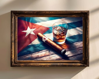PRINTABLE Cuban Nostalgia Digital Download Art Cuban Flag Rum Cigar Wall Decor Cuban Culture Wall Art Instant Download Cuban Heritage Art
