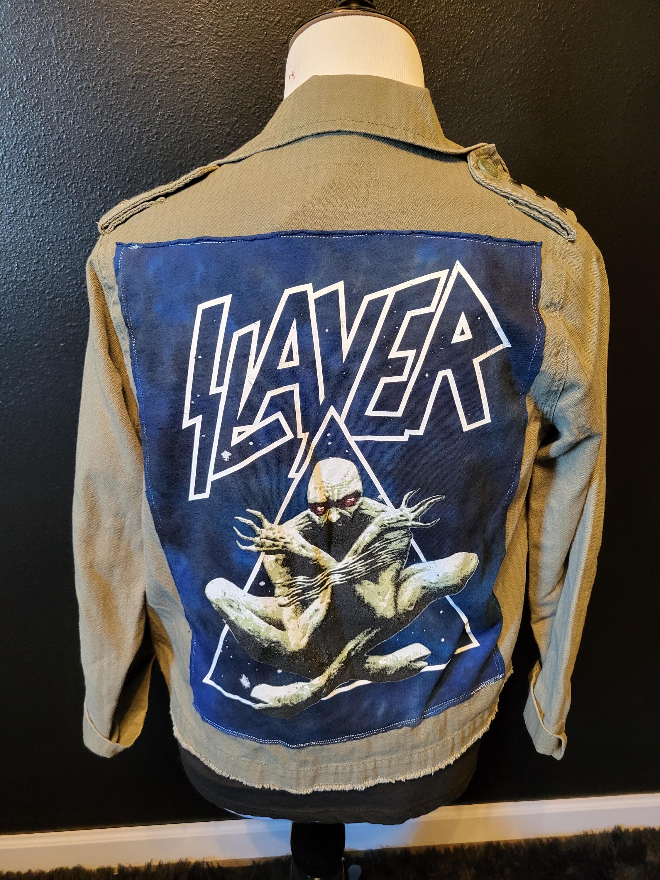 Upcycled Slayer Metal Band Studded Jacket: Small