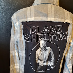 Upcycled Blake Shelton Nashville Country Flannel shirt Medium one of a kind Concert Shirt