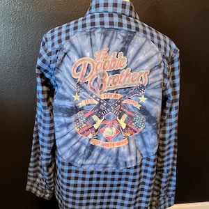 Upcycled The Doobie Brothers Flannel shirt Medium one of a kind Rock N Roll Concert Shirt