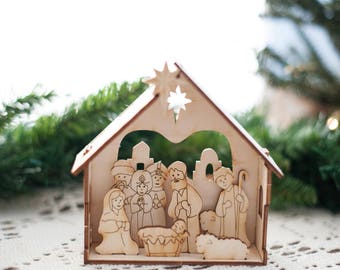 DIY Nativity Kit - Small Christmas Nativity Set for kids - by urban forest woodworking