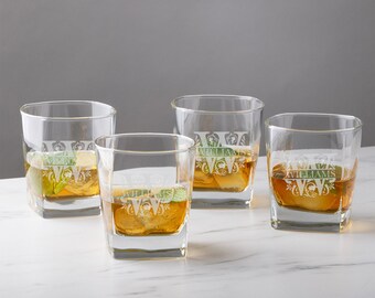 SET OF 4 Personalized Glasses Set for Beer, Whiskey, Bourbon Father of the Bride Gift Father of ...