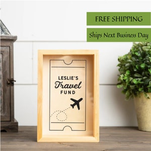 Travel Fund Money Bank - Personalized Shadow Box for Money Saving Challenge  - Customized Christmas and Housewarming Gift for Couples