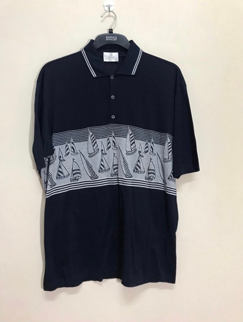 Vintage Polo Shirt Givenchy Gentleman Paris Sailorboat Design shops Made in Italy Luxury