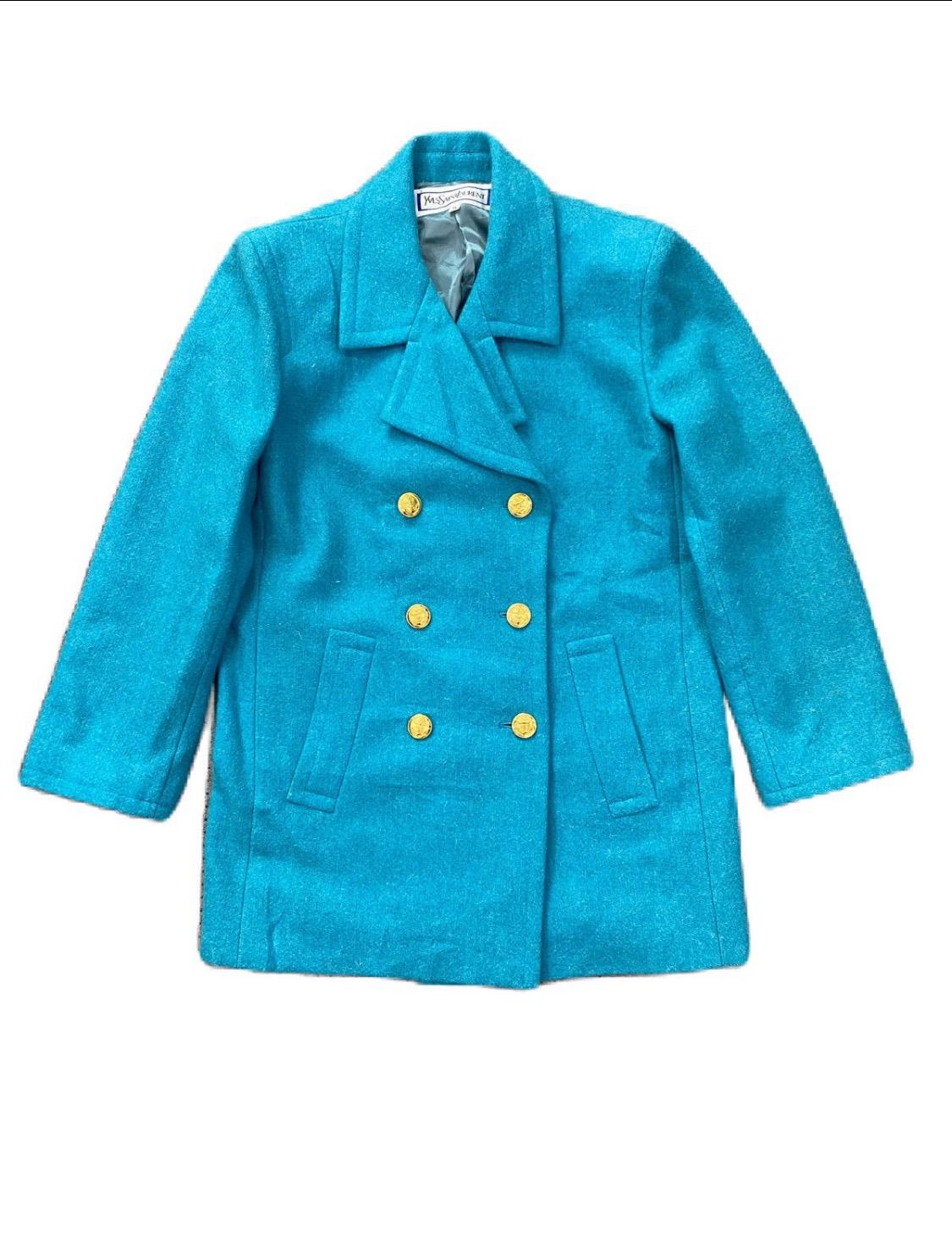 YVES SAINT LAURENT long coat Turquoise