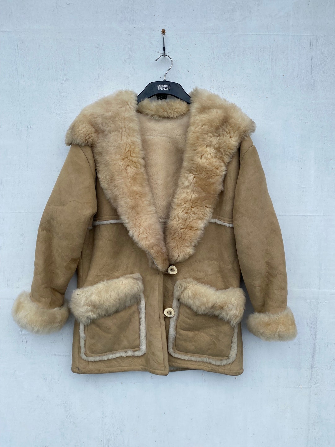 Vintage Overland Coat, Leather Jacket Sherpa Design Sheep Skin Rare, - Etsy