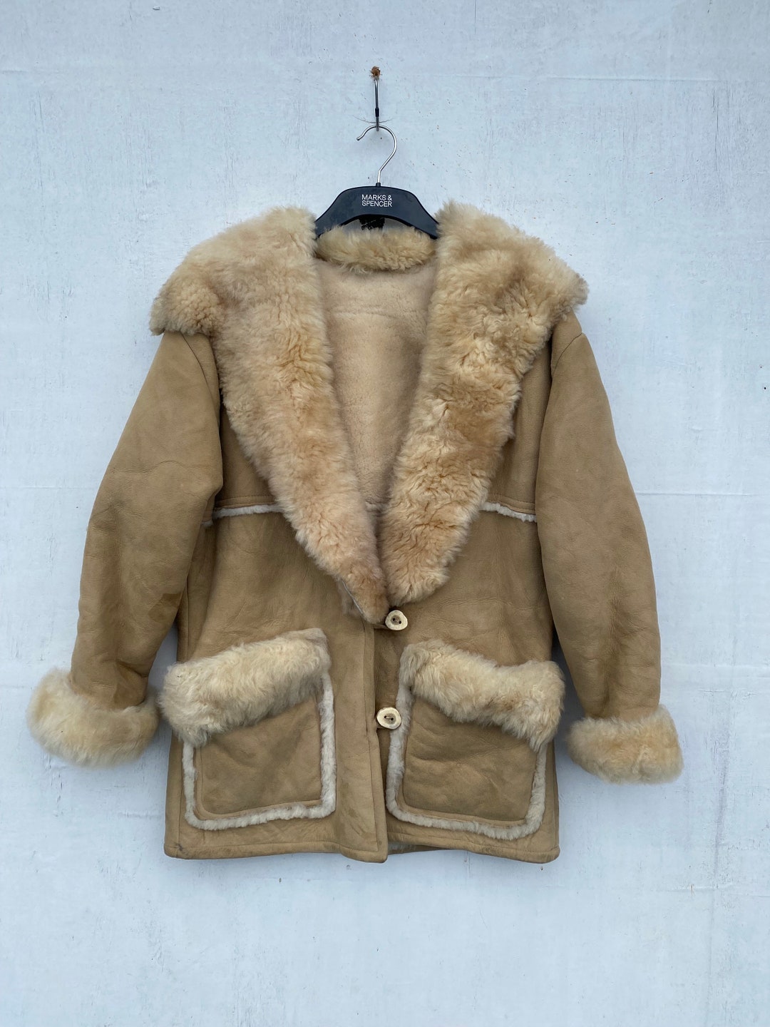 Vintage Overland Coat, Leather Jacket Sherpa Design Sheep Skin Rare, Etsy
