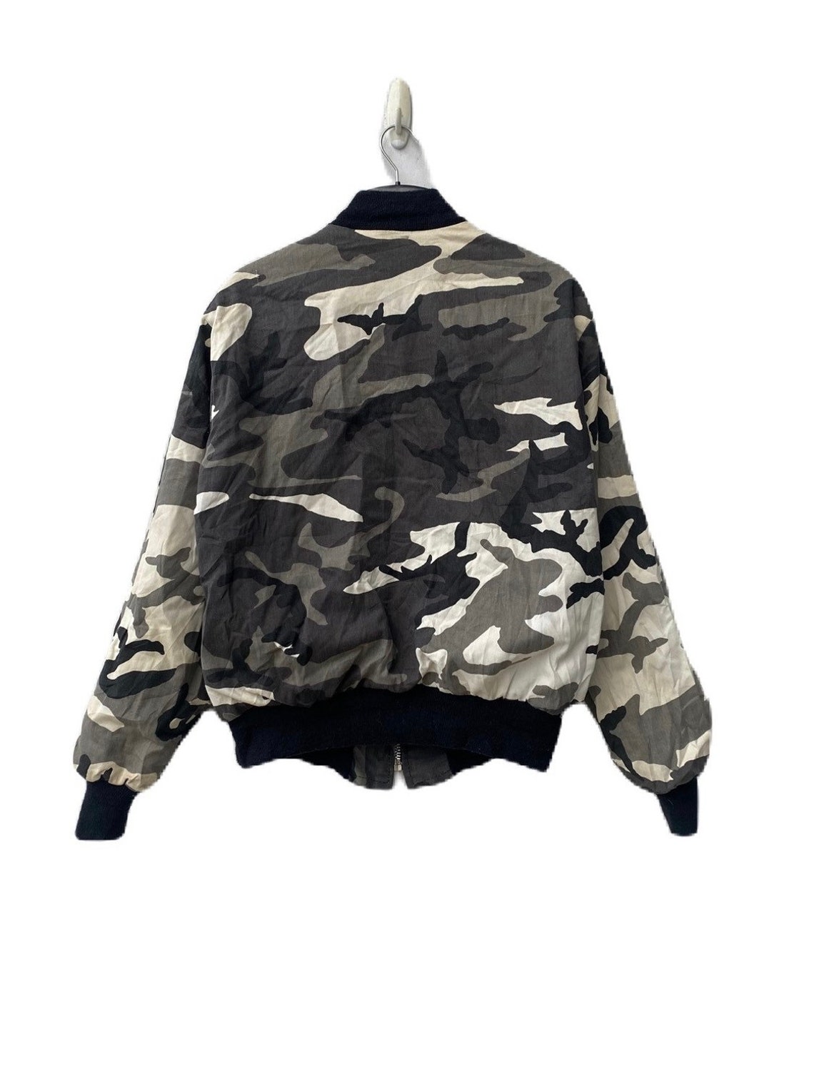 Bomber US Army Vintage Noir Avec Patchs - Taille L - Nylon Isolé - Neuf Sans étiquettes