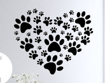 Dog Paw Print Heart Wall Decal: Dog Lover Home Decor