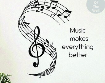 Musik Väggdekor Musik Gör Allt Bättre Vinylklistermärke Konstdekor Sovrumsdesign Väggmålning Skola Heminredning Väggdekor Klassrum Piano
