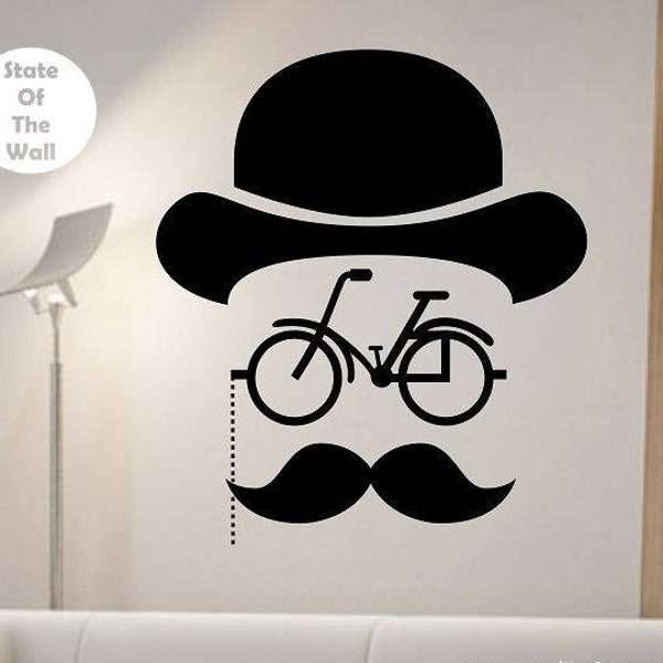 Hipster Bicycle Mustache Wall Decal Sticker Art Decor Bedroom Design Mural interior design hat bike Geometric Vinyl  home decor room decor