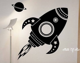 Rocketship Wall Decal Sticker Art Decor Bedroom Design Mural interior design stars space station sky kids room rocket spaceship home decor